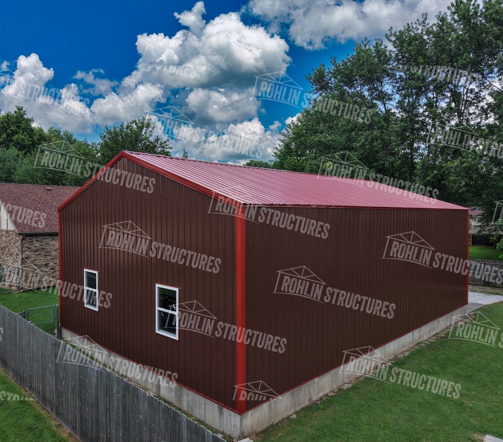 Red garage construction by Rohlin Structures in Missouri.