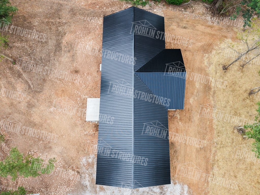 Aerial view showcasing a newly constructed pole barn by Rohlin Structures in Missouri.