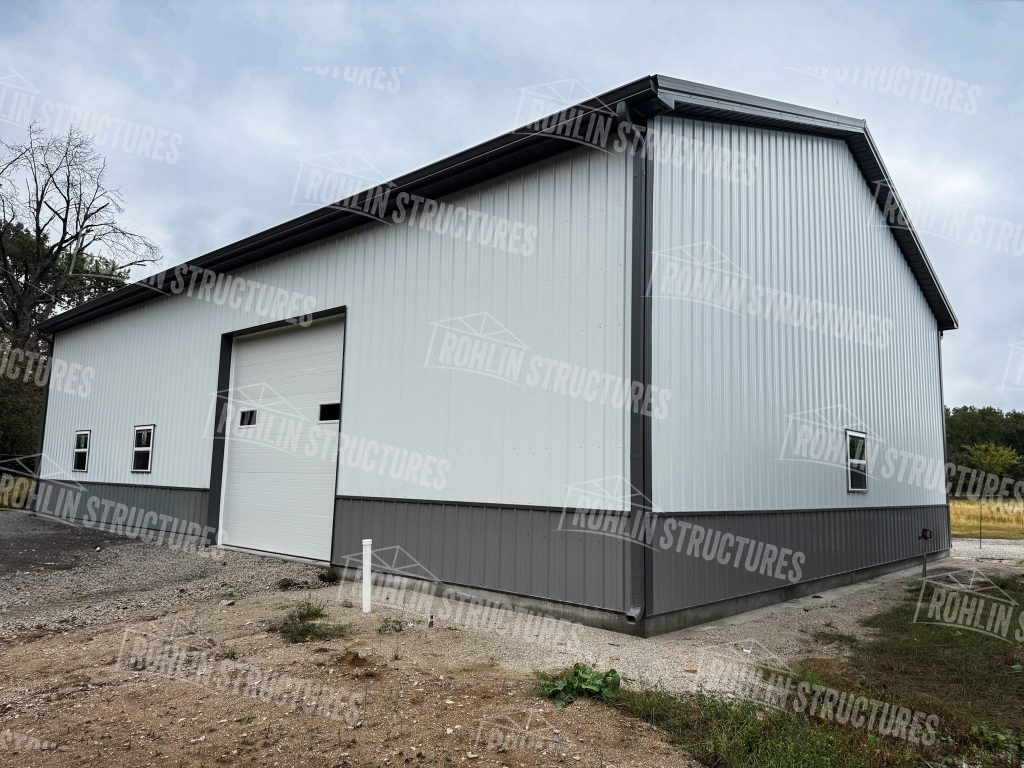Custom metal pole barn and shop building constructed by Rohlin Structures in Missouri.